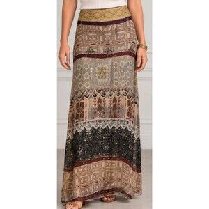 WD.NY Vtg silk mixed media abstract artsy embellished sheer maxi skirt 8